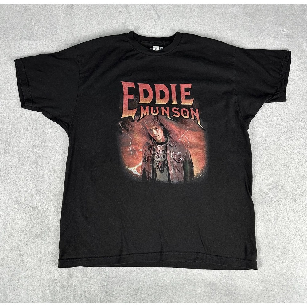 Stranger Things Eddie Munson T Shirt Men's XL Black Graphic Sci Fi Netflix